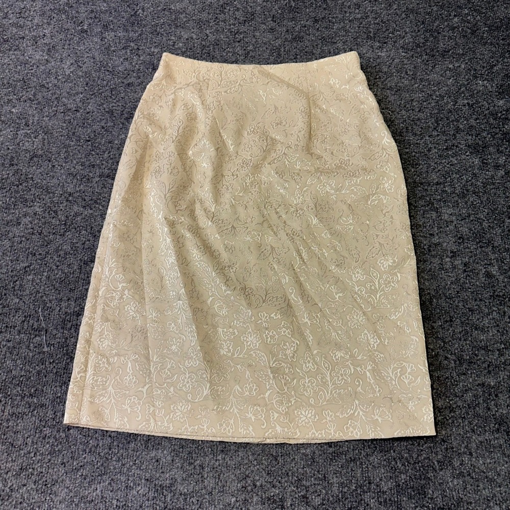 Leslie Fay Skirt Womens Size 6P Cream Floral Jacquard Metallic Pencil Formal